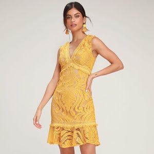 Lulu’s RYSE Michi Golden Yellow Lace Mini Dress